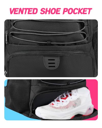 Basketball Bag Backpack for Men Women with Ball & Shoes Compartment 30L Capacity Lightweight Breathable Boys Girls Soccer Ball Bag Backpack Fit Volleyball Football Sports Travel School Gym - color: TK13Black