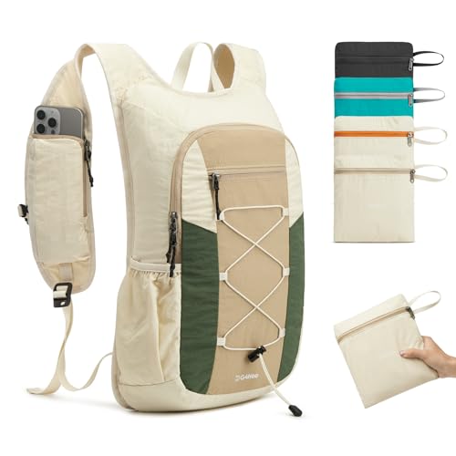 G4Free 20L Hiking Backpack Lightweight Daypack with Phone Pocket Small Packable Foldable Hiking Bag for Women Men, Green+Beige - color: Green+beige