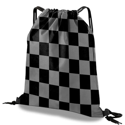Drawstring Backpack Draw String Bag Waterproof for Sports Gym Beach Travel Cute Aesthetic Sackpack Men Women (13"×17")-Black Gray Checkered - color: S-12-black Gray