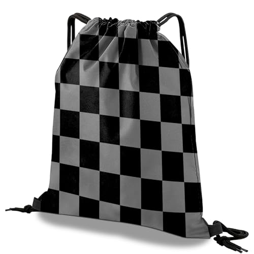 Drawstring Backpack Draw String Bag Waterproof for Sports Gym Beach Travel Cute Aesthetic Sackpack Men Women (13"×17")-Black Gray Checkered - color: S-12-black Gray