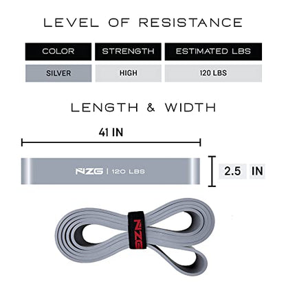 NonZero Gravity 100% Latex-Free Organic Rubber Power Resistance Bands | Compact Durable Hypoallergenic Bands for Strength Training & Workouts | 11 Levels (10 to 140 Lbs) - color: 6. Silver-120 lb