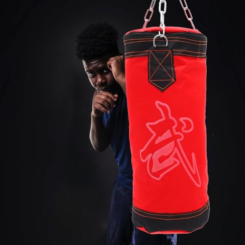 FOMIYES Boxing Sandbag Empty Hanging Fitness Sandbag Thickened Red Pu Leather Kickboxing Training Punching Bag for Home Gym Martial Arts Workout