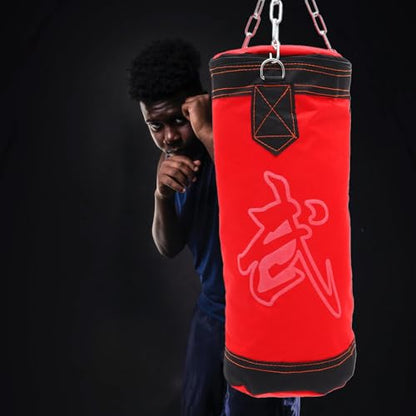FOMIYES Boxing Sandbag Empty Hanging Fitness Sandbag Thickened Red Pu Leather Kickboxing Training Punching Bag for Home Gym Martial Arts Workout