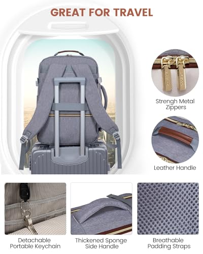 LOVEVOOK 50L Travel Backpack for Women & Men, Airline Approved Carry On Luggage with 3 Packing Cubes, TSA Overnight Bags, Waterproof Personal Item Bag, Weekender Essentials Backpacks fits 17" Laptop - color: Grey-beige-brown, size: X-Large