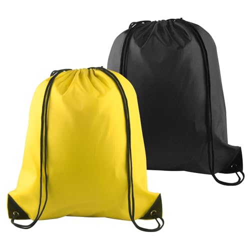 PLULON 2Pcs Drawstring Bags Bulk, Drawstring Backpack Black Yellow String Backpack Cinch Sack Sport Gym Backpack Bags for Yoga Traveling Outdoor Sports - color: Black + Yellow