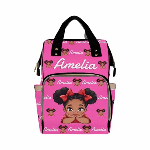 Custom Diaper Bag with Name, Personalized School Bag Africa Girl Pattern, Monogram Nappy Backpack with Thermal Pockets for Adults Kids, Large Capacity Waterproof Diaper Bag, Travel Gifts - color: Color-9