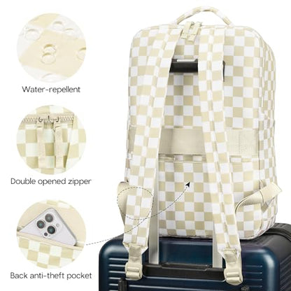 Checkered Backpack for Women Fashion Backpacks with Laptop and Multi Compartment for Travel and Work Beige Check - color: Beige Check