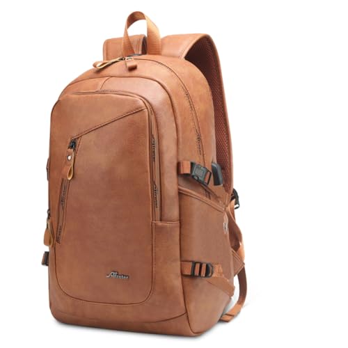 DYJ Vegan Leather Laptop Backpack for Women&Men, PU Vintage Travel Daypacks with USB Charging Port 17 Inch Laptop - color: Khaki-new