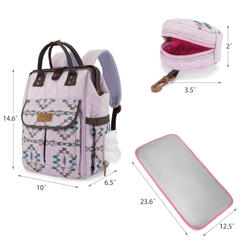 Montana West Wrangler Aztec Diaper Bag Backpack Western Backpacks for Moms Baby Essentials Bag with Twist-Lock Closure, Insulated Pockets, Portable Changing Pad, Stroller Straps, Pacifier Case - color: Aztec Purple