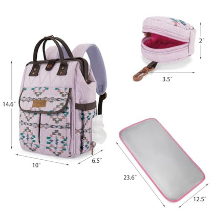 Montana West Wrangler Aztec Diaper Bag Backpack Western Backpacks for Moms Baby Essentials Bag with Twist-Lock Closure, Insulated Pockets, Portable Changing Pad, Stroller Straps, Pacifier Case - color: Aztec Purple