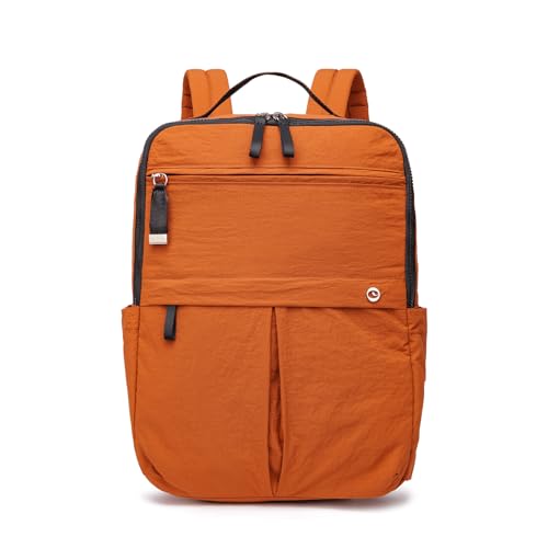 Nylon Backpack Purse for Women & Men, Lightweight 15.6 Inch Laptop Backpack Casual Daypack for Work Travel Reddish-Brown - color: Reddish-brown