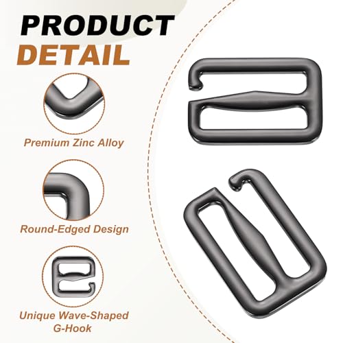 PATIKIL G-Hook Wave Buckles, Metal Adjustable Tri-Glide Slides Backpack Strap Belt Hooks - color: Gun Black, size: 27 x 40 mm