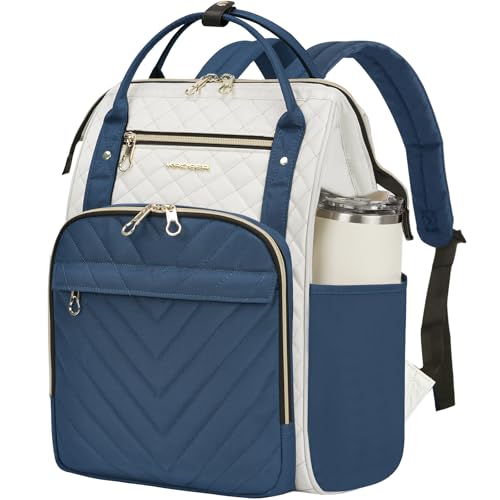 KROSER Laptop Backpack 17" Stylish Backpack Water Repellent College Casual Daypack Travel Business Work Bag for Men/Women-Beige/Haze Blue - color: Beige/Haze Blue, size: 17 inch