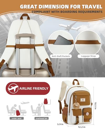 Hidds Laptop Backpacks 15.6 Inch School Bag Elementary Middle High College Backpack Cute Bookbags Anti Theft Travel Back Pack Casual Daypack Kids Book Bag for Teens Girls Women Students-Brown Beige - color: Brown Beige