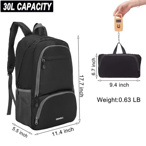 YZAOLL 30L Hiking Backpack Lightweight Day Packs, Packable Backpack for Women Men Travel Camping Vacation,Black - color: E-black