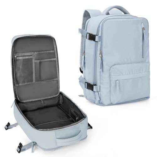 WONHOX Large Travel Backpack Women, Carry On Backpack,Hiking Backpack Waterproof Outdoor Sports Rucksack Casual Daypack Fit 14 Inch Laptop with USB Charging Port Shoes Compartment, Blue - color: A57-blue, size: Large