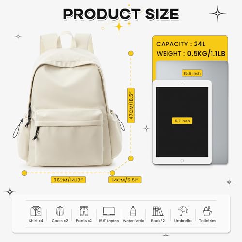 White Large Bookbags For Teen Girls Boys Waterproof College Backpack Middle School bags Lightweight Travel Rucksack Casual Daypack Laptop Backpacks For Men Women - color: Large-beige