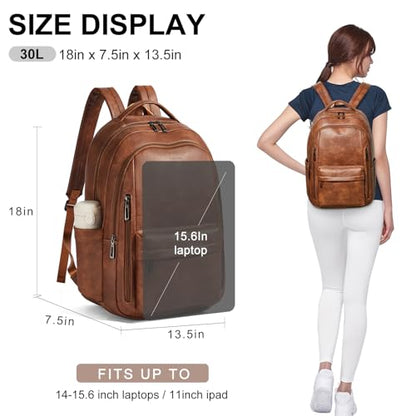 LATMAP Backpack Purse for Women Men Faux Leather Backpack, Travel Work Laptop Back Pack Teacher Bookbag fits 15.6" Laptop, Brown - color: Style2-brown