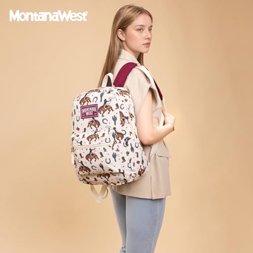 Montana West Backpack for Women Men 2 PCS Lightweight College Bookbags Casual Daypack Backpacks for Commute & Travel - color: Western Tan