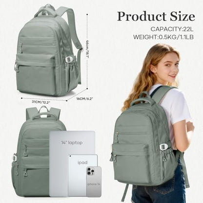 Backpack for College Students Women Men, Aesthetic Backpacks for Middle School, Waterproof Bookbag, Lightweight High School Backpack for Teens Boys Girls(Green) - color: Green