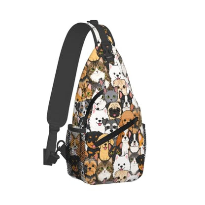 Sling Backpack Unisex Crossbody Chest Bag Shoulder Chest Bag For Women Men Hiking Travel - color: Dogs and Cats