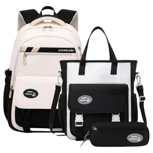 VIDOSCLA 3Pcs Teen Girls' Backpack Set Middle School Students Bookbag Outdoor Teen Boys Bookbag - color: A4 #Black-tuition Kit Set