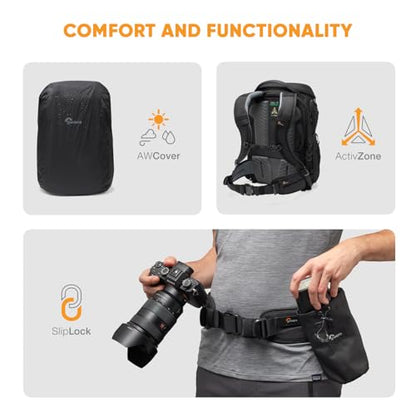 Lowepro ProTactic BP 450 AW III Camera Backpack, 4-point Access, Professional Camera Bag, DSLR/Drones/Mirrorless, Up to 16" Laptop, Rain Cover, for Photographer,Videographer, Volume 28L - style: Bp 450 Aw III - New