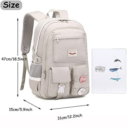 Makukke School Backpacks for Teen Girls - Laptop Backpacks 15.6 Inch College Cute Bookbag Anti Theft Women Casual Daypack,Gray - color: Grey