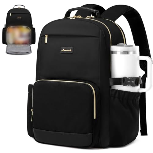 LOVEVOOK Lunch Backpack with Lunch Compartment,15.6 Inch Laptop Work Travel Insulated Cooler Backpack Purse,Waterproof College Teacher Nurse Lunch Bag Box with Tumbler Holder,Gifts for Men Women,Black - color: Black, size: 15.6-Lunch