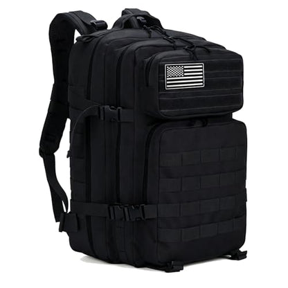 45L Military Tactical Backpack for Men & Women Bug Out Bag Assault pack Molle Daypack Hiking Trekking Rucksack(Black) - color: Black