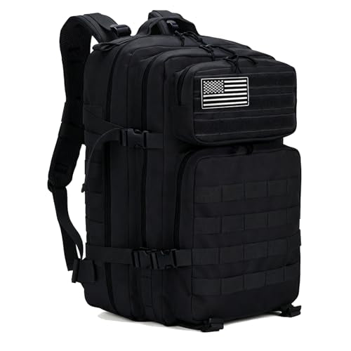 45L Military Tactical Backpack for Men & Women Bug Out Bag Assault pack Molle Daypack Hiking Trekking Rucksack(Black) - color: Black