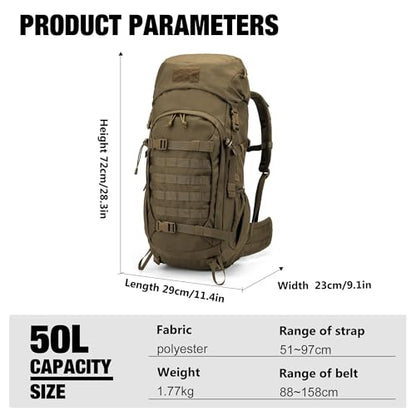 Mardingtop 50L Hiking Backpack,Backpacking Backpack with Rain Cover for Hiking,Backpacking,Rucking,Camping,Survival - color: Khaki