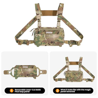 EXCELLENT ELITE SPANKER Tactical Chest Rig Pack EDC Chest Bag Molle Utility Chest Pouch for Outdoor Hunting Workouts Hiking - color: Multicam