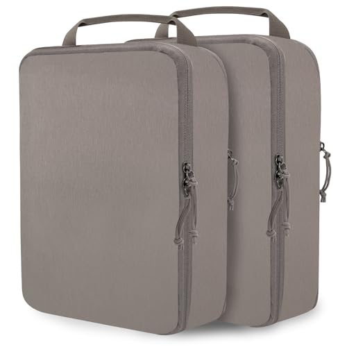 Extra Large Compression Packing Cubes for Travel Essentials, 2 Set Expandable Travel Cubes for Packing Compression Bags Luggage Suitcase Organizer, Khaki - color: Khaki, size: Extra Large