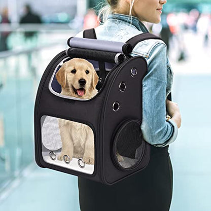 Expandable Cat Backpack Carrier for Small Cats & Pets Up to 18 lbs | Large Space Cat Backpack with Ventilated Breathable, Airline Approved Portable Travel Pet Backpack for Hiking/Camping/ Vet - color: Black-Standard