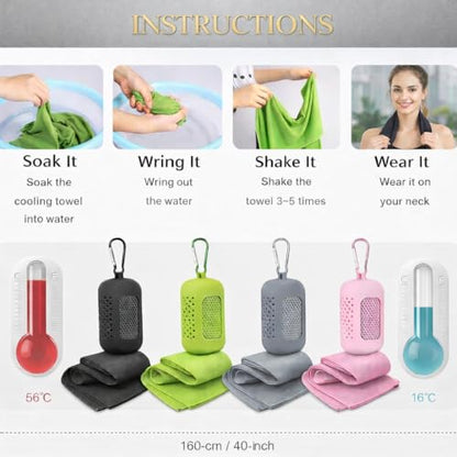 Cooling Towel with Clip Case – Quick-Dry Neck Wrap for Sports, Beach Tote Bags, Gym, Travel & Outdoor Heat (Gray) - color: Gray