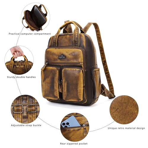 Angel Kiss Backpack Purse for Women Soft Washed Leather Multi Pocket Casual Travel Backpacks… - color: Brown