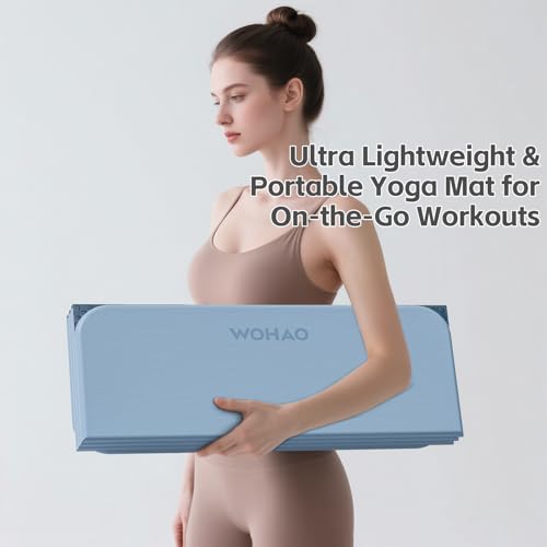7-Fold Yoga Mat 70"x24" - 1/2 Inch Thick Folding Exercise Mat, Compact Non-Slip TPE Mat for Travel, Storage, Yoga & Home Gym, Lightweight & Portable - color: Blue-gray+Navy blue