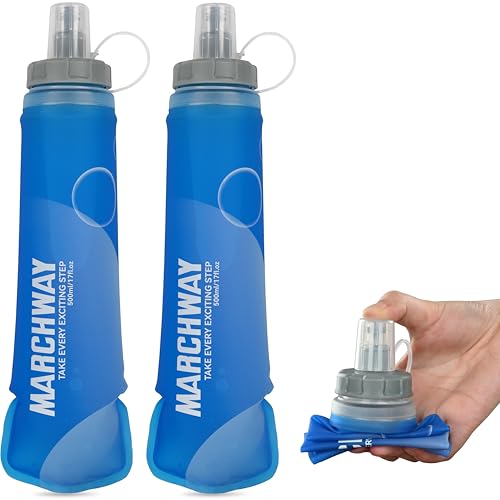 MARCHWAY Soft Hydration Flask with Wide Mouth, 300ml/500ml Collapsible TPU Water Bottle, Leakproof Portable Flexible for Running, Hiking, Cycling, Climbing, Gym, Travel (2pcs Dark Blue 300ml) - color: Dark Blue, size: 300ML