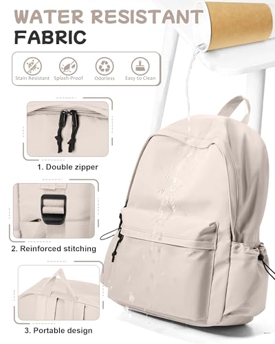 SEAFEW Off White Backpack for Girls Women Waterproof High School Book Bag Cute Backpack for Men Teens Boys, Lightweight Simple Middle School Back Pack Daypack - color: White School