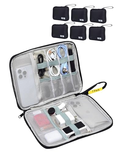 7 Pack Electronics Travel Organizer Case Tech Accessories Cord Storage Bag - size: 7 Pack Large