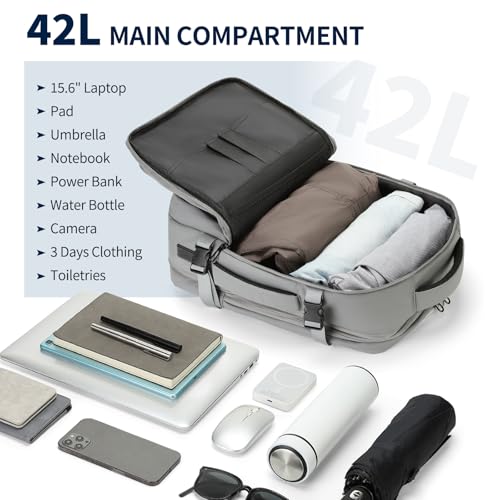Travel Backpack for Men, 18 Inch Carry on Laptop Backpack with USB A/C Port, 40L Expandable TSA Flight Approved Bag Pack, Black, Gray - color: Gray