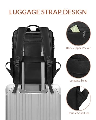 SYTRAH Leather Laptop Backpack, 15.6 Inch Business Computer Bag, Designer College Backpack Travel Backpack with Colorful Shoulder Bag Strap Black - color: Purse Black