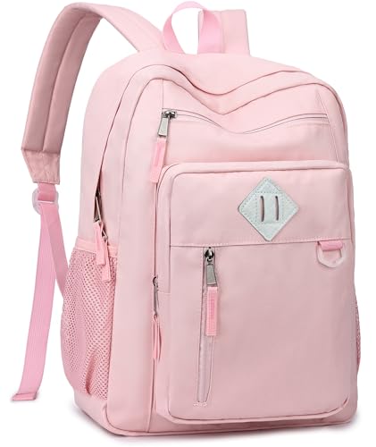 VX VONXURY School Backpack for Kids, 15.6L Small Classical Middle School Bookbag, Lightweight Water Resistant Daypack for Teens Boys Girls (Pink) - color: Pink, size: 15.6L Small