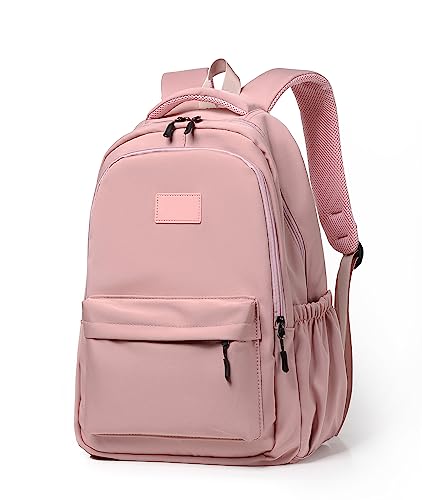 Water-Resistant Casual Backpack – Lightweight Travel Daypack with Laptop Compartment & Multi-Pocket Design (Pink) - color: Pink