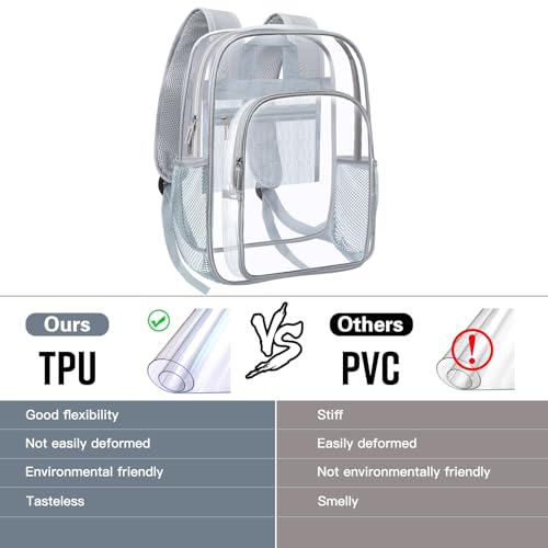 HEEYA Clear Backpack Heavy Duty Transparent Backpack for Security, Sports, Work, Travel, Stadium - color: Grey