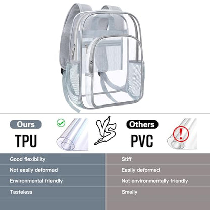 HEEYA Clear Backpack Heavy Duty Transparent Backpack for Security, Sports, Work, Travel, Stadium - color: Grey