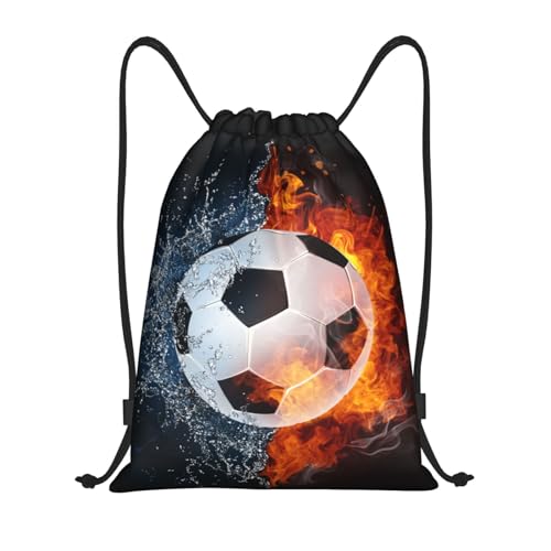 Kids Soccer Drawstring Bags for Boys Girls, Sports-Themed Drawstring Backpack Casual Knapsack with Water and Fire Printed for Teens Adults Women Men for Gym Travel Swimming Hiking Camping, Medium - color: Soccer, size: M - 16.5"x19.6"