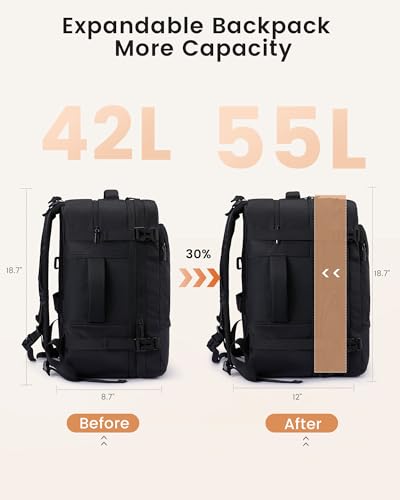 LOVEVOOK Travel Backpack for Women & Men, Carry On Backpack with Cup Holder, Personal Item Travel Bag Flight Approved with Padded Laptop Compartment, Weekender Daypack With 2 Cubes, 18 Inch Black - color: Black, size: 55l-18 Inch-3pcs