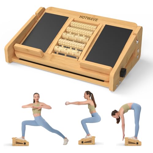 HOTWAVE Slant Board for Calf Stretching with Foot Massage Roller, Calf Stretcher Slant Board for Exercise, Portable Adjustable Bamboo Incline Slantboard for Ankle Knees Leg Physical Therapy Equipment